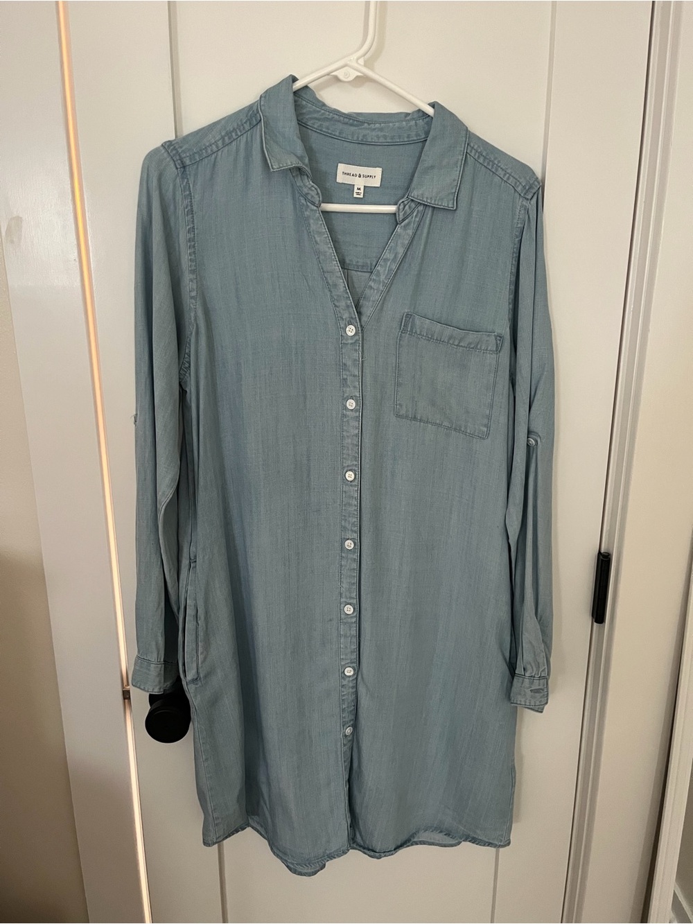 Thread & Supply Light Blue Button-Up Tunic Shirt Dress